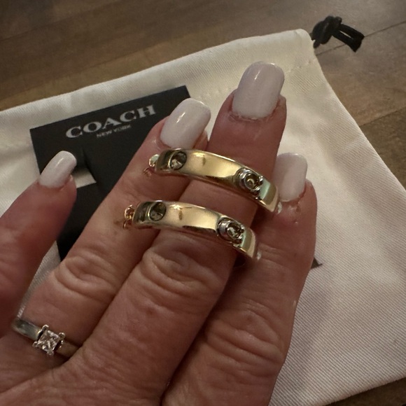 Coach Gold Pegged Signature C Faux Pearl Crystal Hoop Earrings - Picture 6 of 8